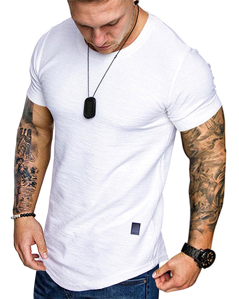 Uni Clau Fashion Mens T Shirt Muscle Gym Workout Athletic Shirt Cotton Tee Shirt Top White - Image 1